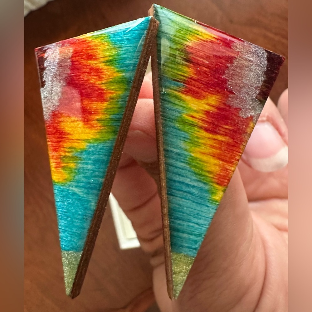 MADE BY GREEK JEWELRY DESIGNER Vibrant Multicolor Triangle Earrings. Super Light
